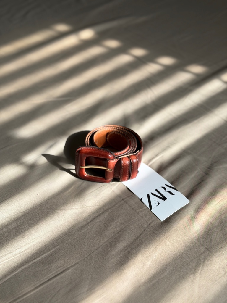Zara Women's Brown Leather Belt With Brass Buckle